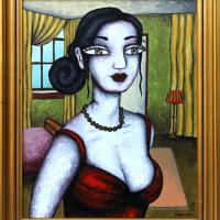 PORTRAIT femme, acryl/bois 29x35cm