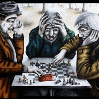 PARTIE D'ECHECS, acryl/toile 130x80cm- Rf-photo Yann Razavet