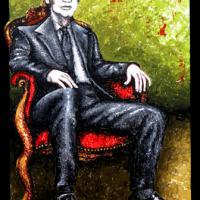 L'HOMME AU FAUTEUIL ROUGE, acryl/toile 38x55cm