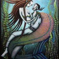 LA SIRENE ET LE PIRATE, acryl/toile 114x146cm