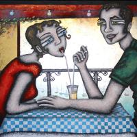 DINER EN TETE A TETE, acryl/toile 100x65cm