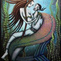 LA SIRENE ET LE PIRATE, acryl/toile 114x146cm