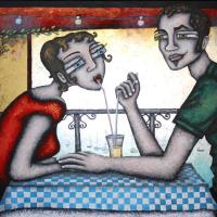 DINER EN TETE A TETE, acryl/toile 100x65cm