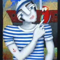LE MARIN ET LE PERROQUET,  acryl/toile 50x60cm