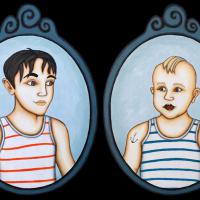 LÉON et VADIM, 2 acryl/médium 23x32cm