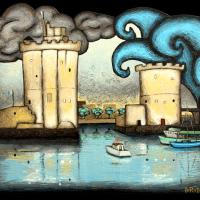 LA ROCHELLE BY NIGHT, acryl/médium 30x25cm