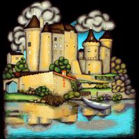 CHATEAU DE VERTEUIL, acryl/médium 35x40cm