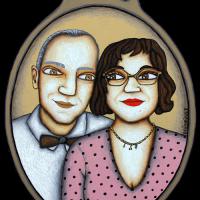 PORTRAIT DE COUPLE, acryl/médium 23x32cm